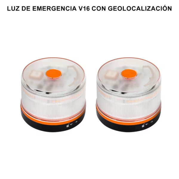 V16 Homologated Beacon with Geolocation Emergency Light 360° 1 Km Visibility 2H Autonomy + Water And Cold Resistant Magnet Easy Installation 2 Packages